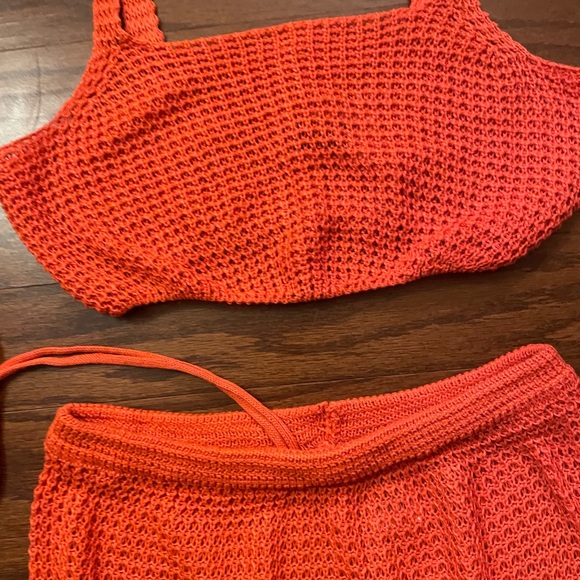Orange crochet cover up / skirt set - Picture 4 of 7